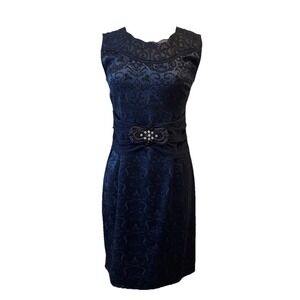 Floryday NWT Lace Brocade Rhinestone Waist Dress Women's M NYE Glam Blue